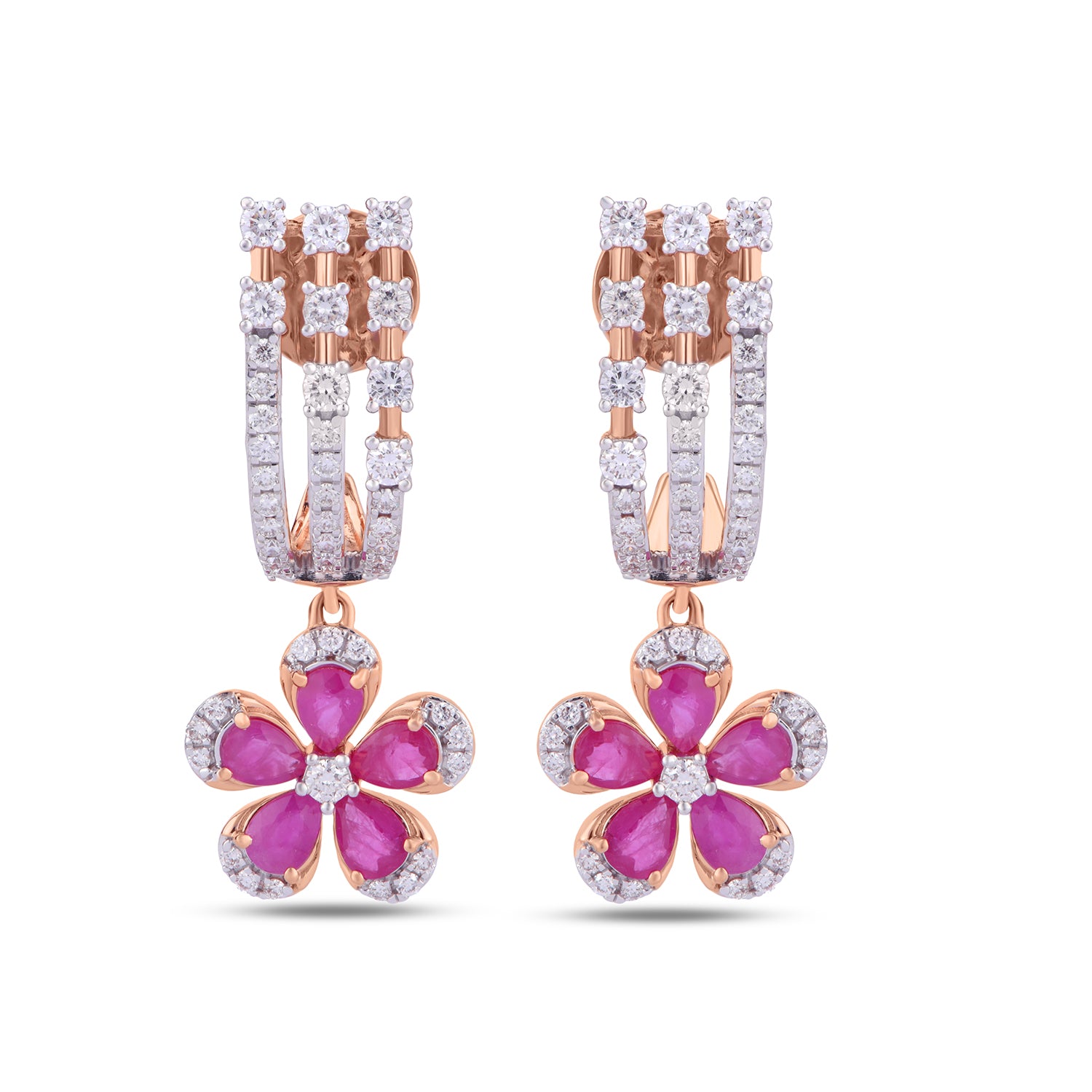 Ruby Flower Diamond Earrings