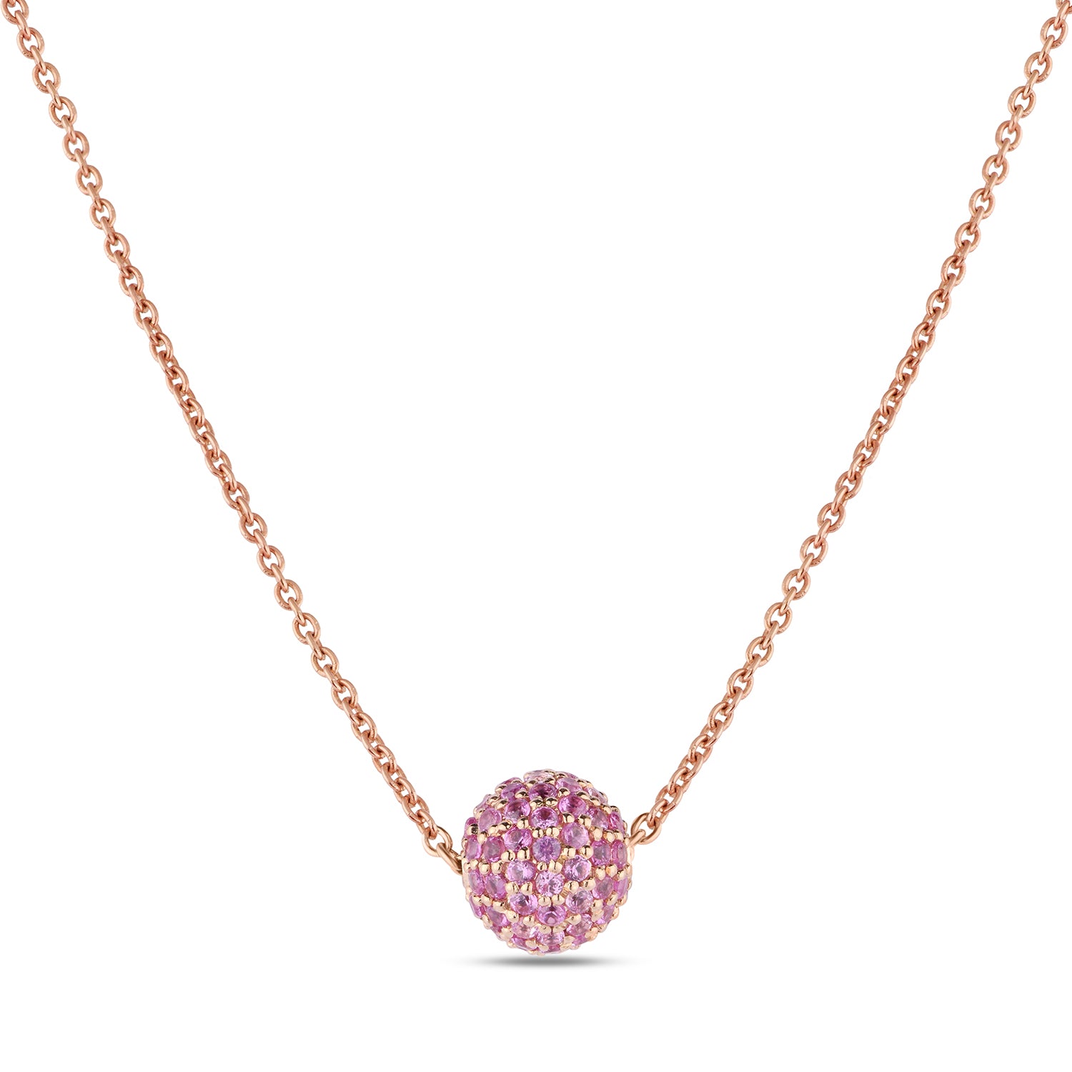 Light Pink Diamond Baguette Sphere Pendant Necklace