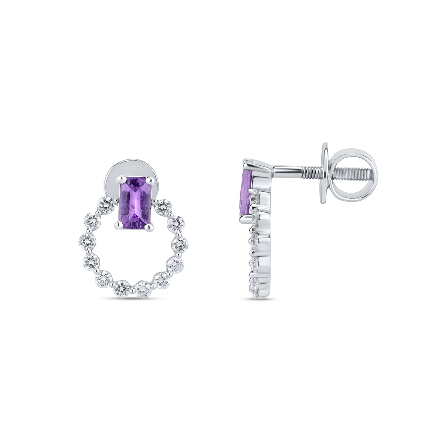 Purple Sapphire Circular Diamond Stud Earrings