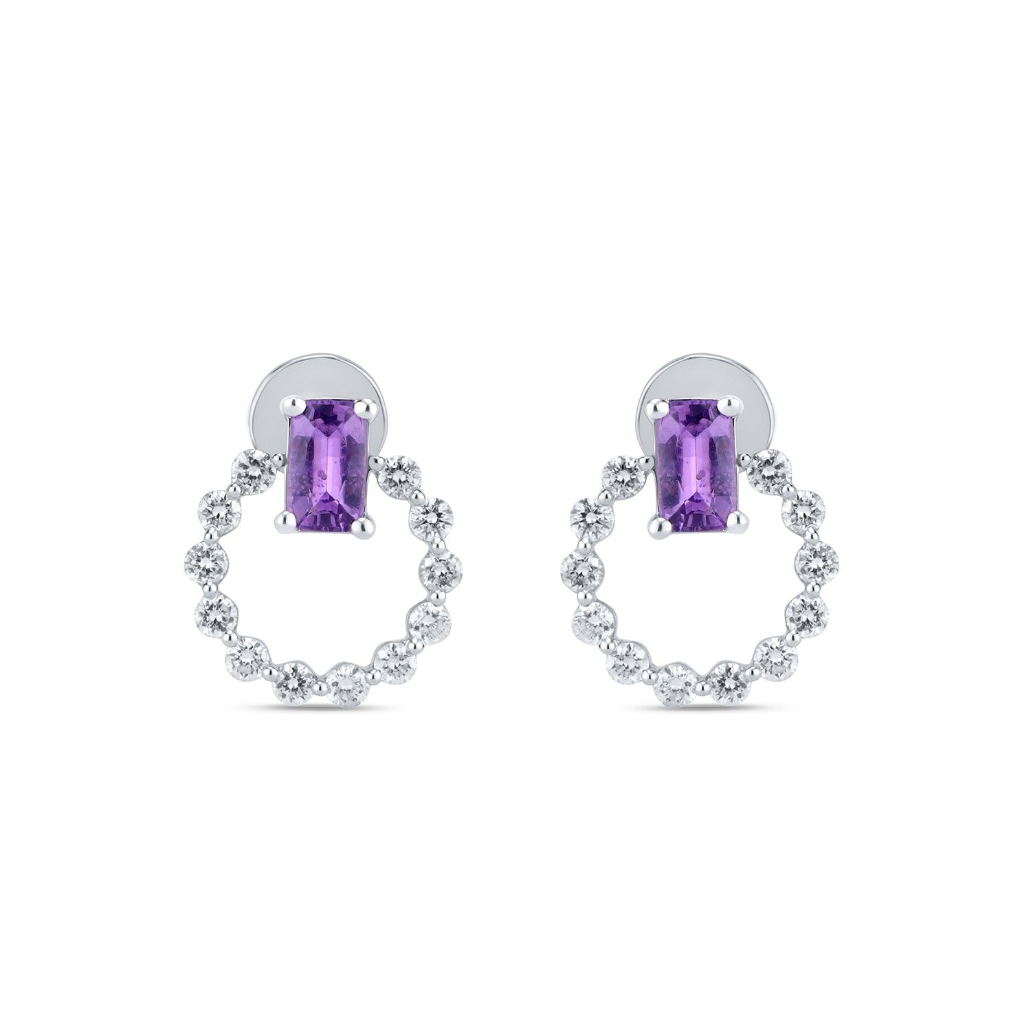 Purple Sapphire Circular Diamond Stud Earrings