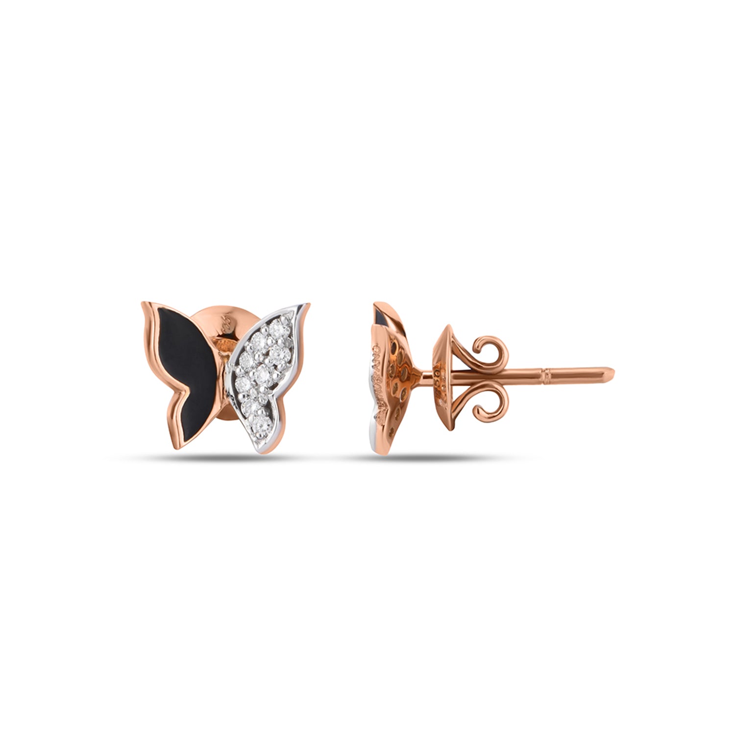 Enamel Butterfly Charm Diamond Stud Earrings