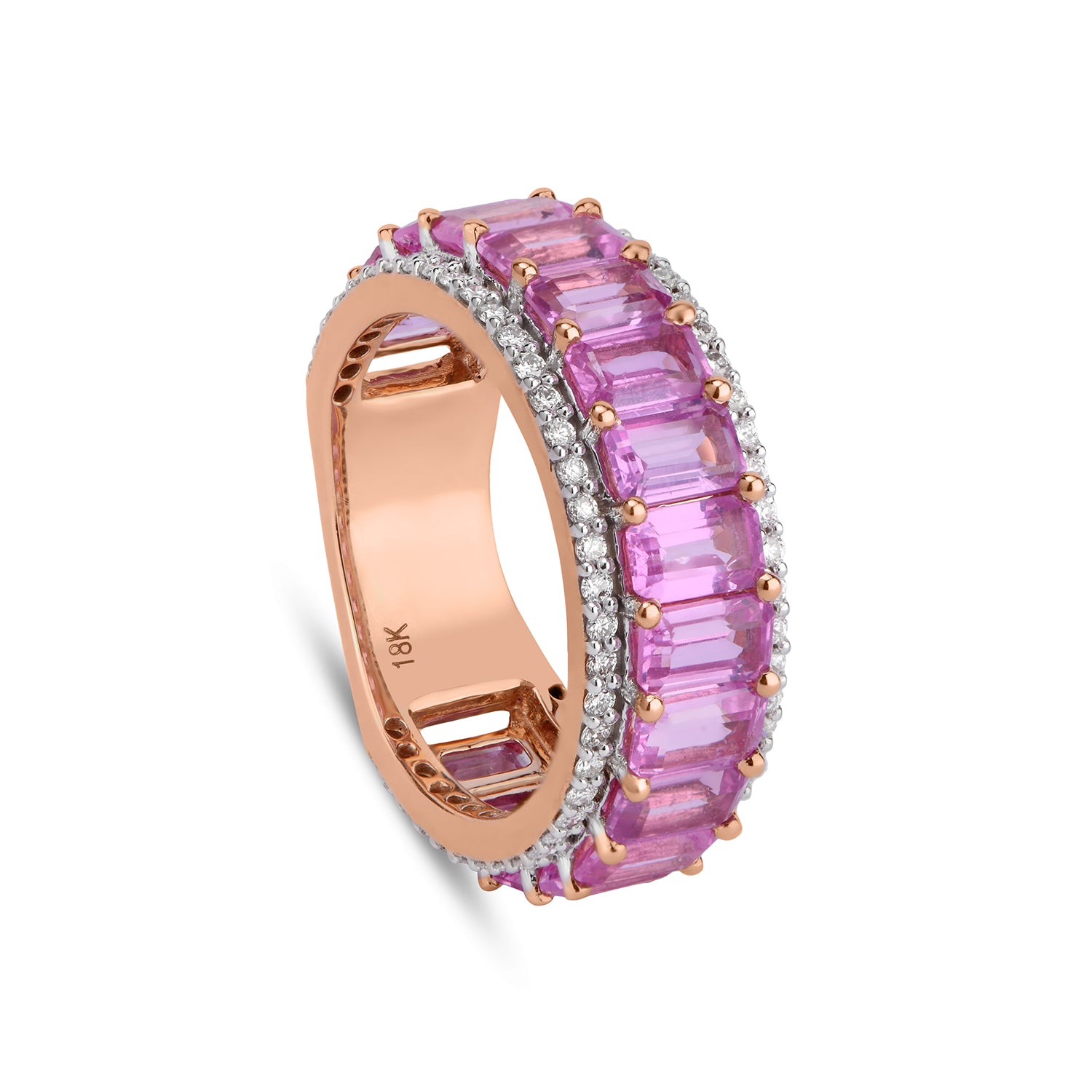 Emerald Cut Pink Sapphire Diamond Band