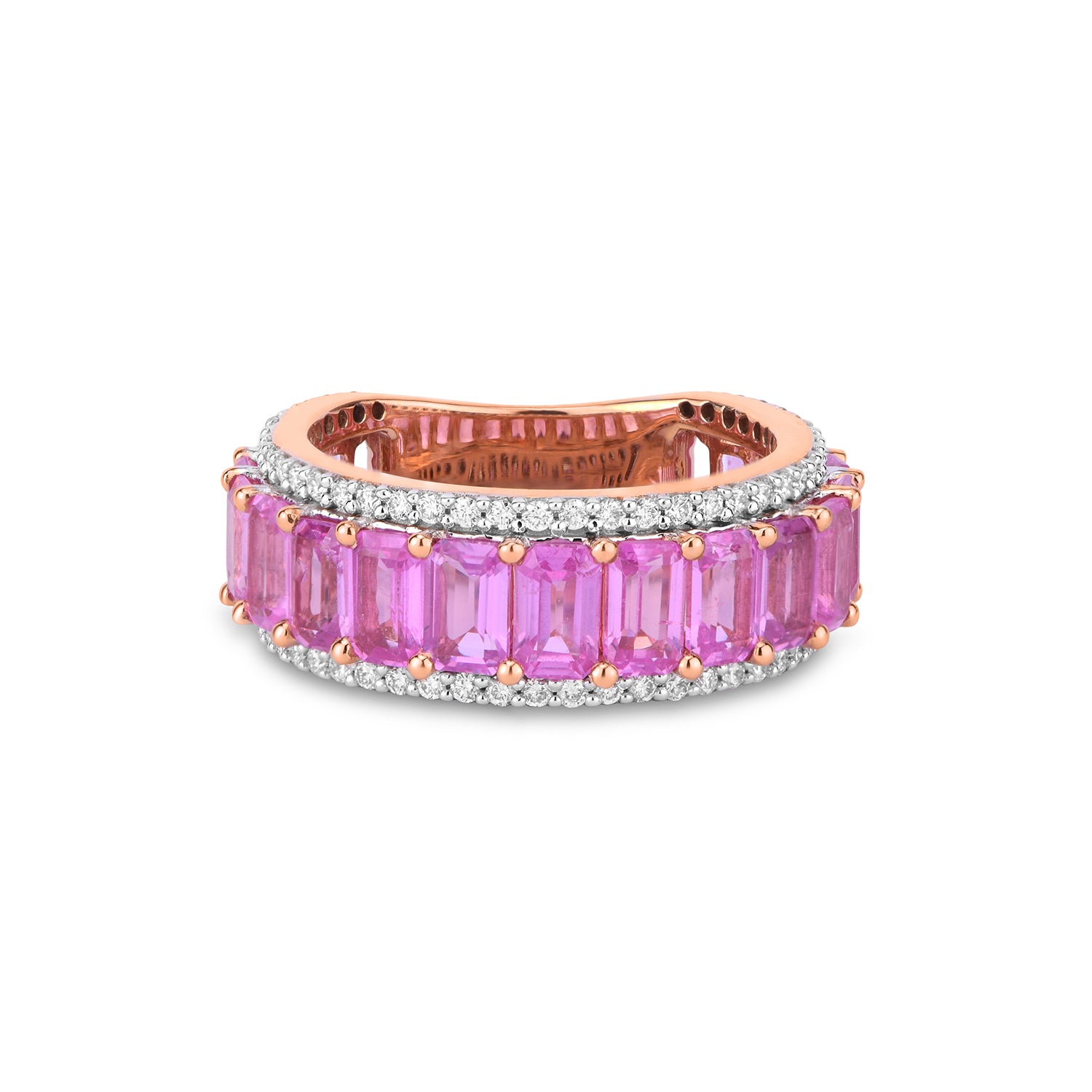 Emerald Cut Pink Sapphire Diamond Band