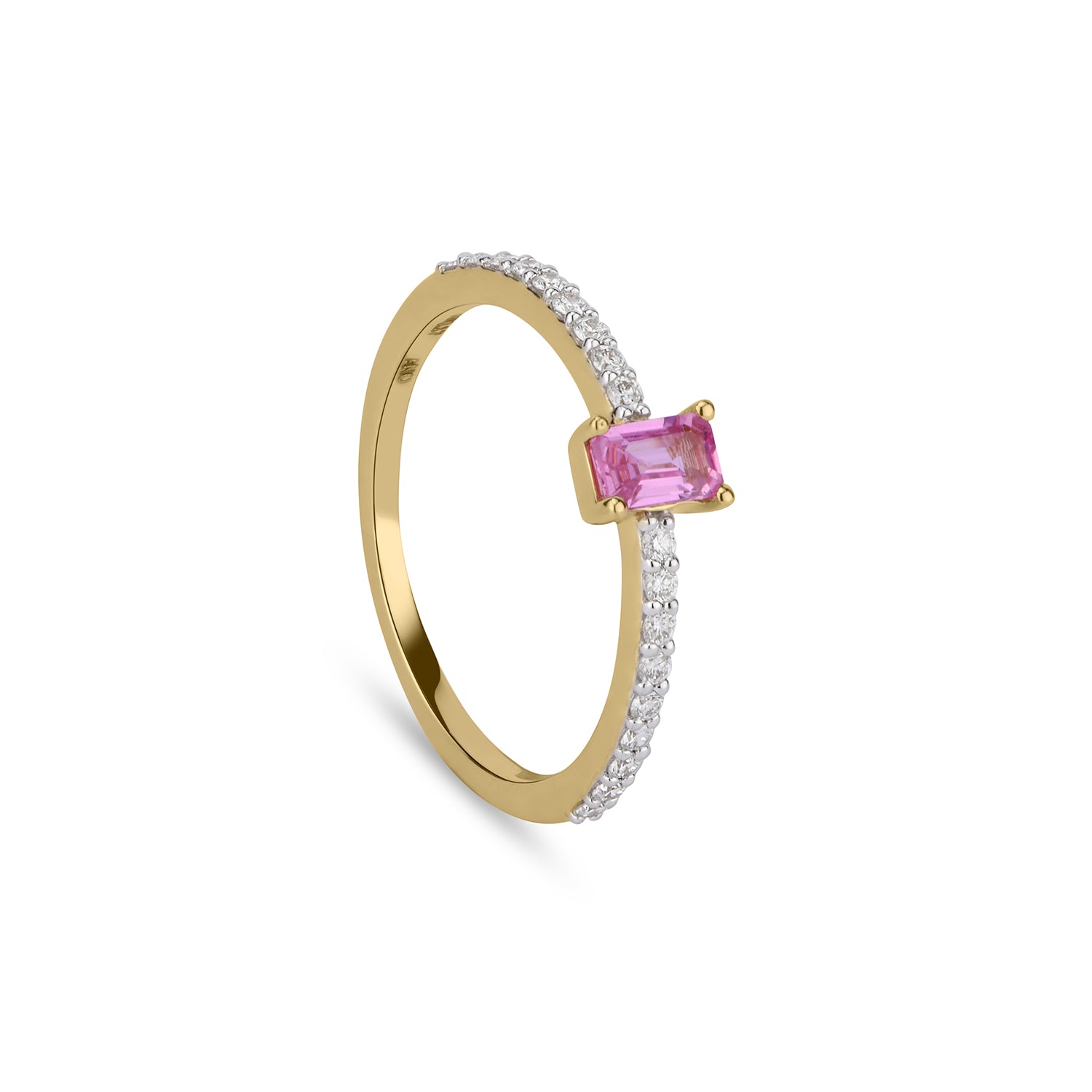 Emerald Cut Pink Sapphire Diamond Ring