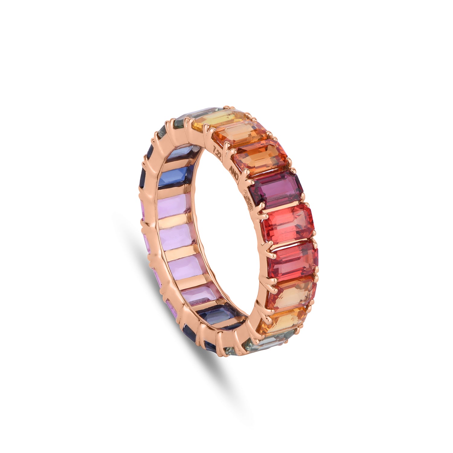 Emerald Cut Rainbow Sapphire Band