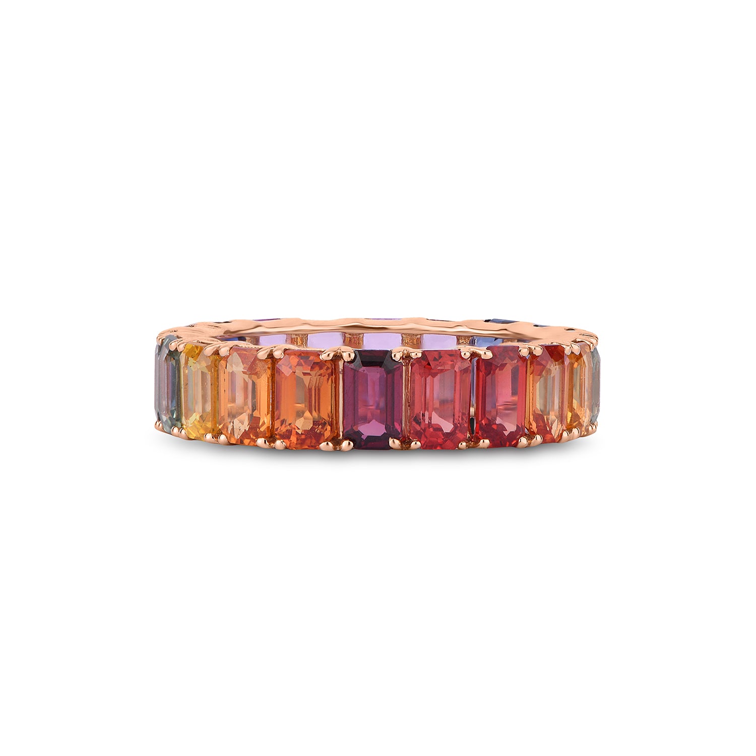 Emerald Cut Rainbow Sapphire Band