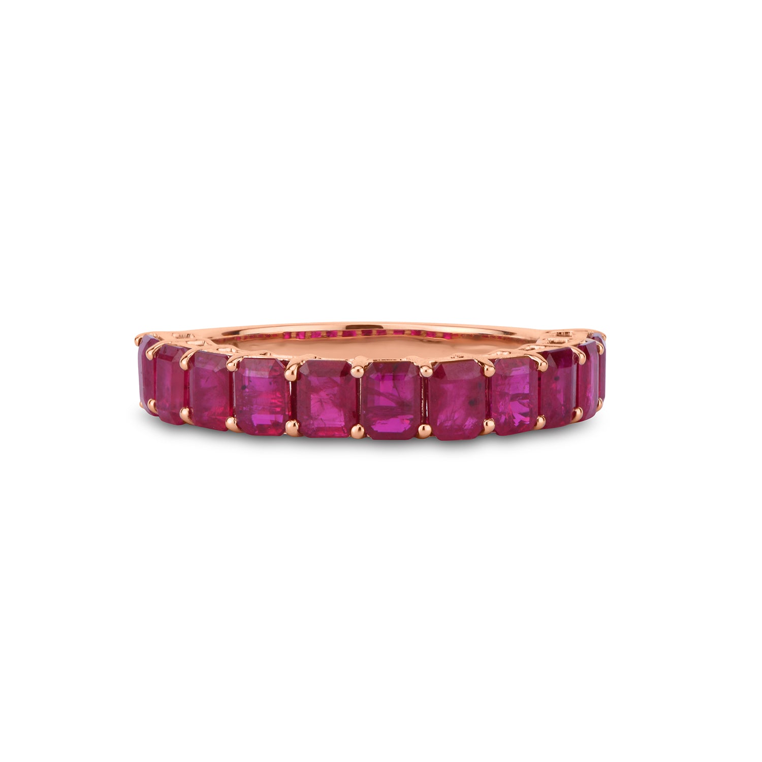 Emerald cut Red Ruby half eternity Band