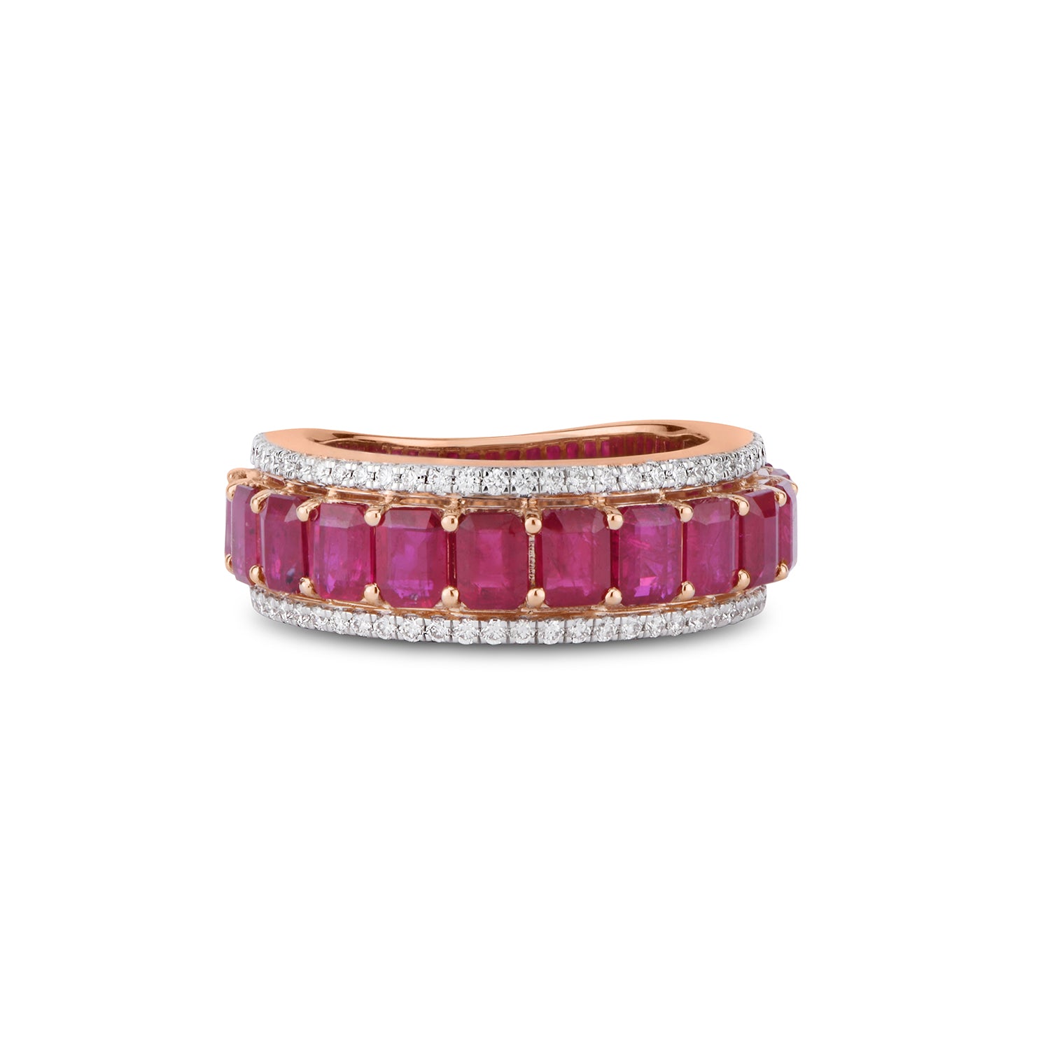 Emerald Cut Red Ruby Diamond  Band